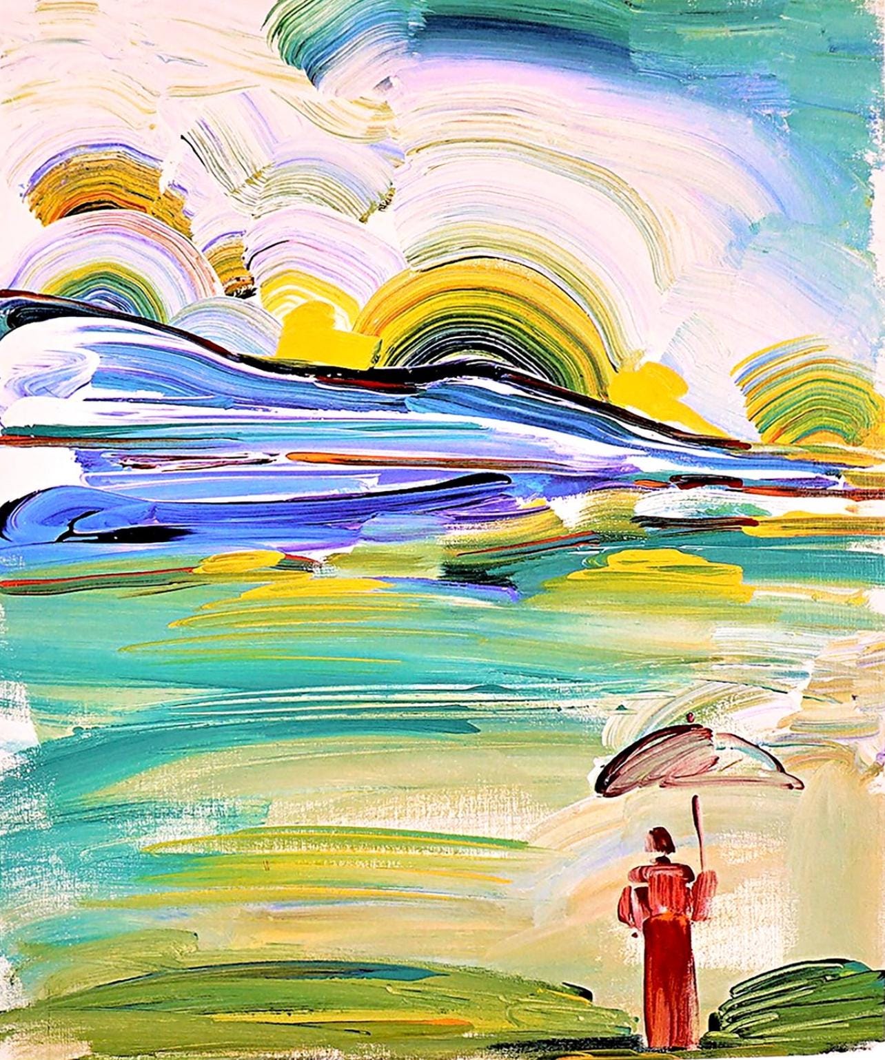 Peter Max, Umbrella Man At Sunrise, Hand Signed, Official Lithograph