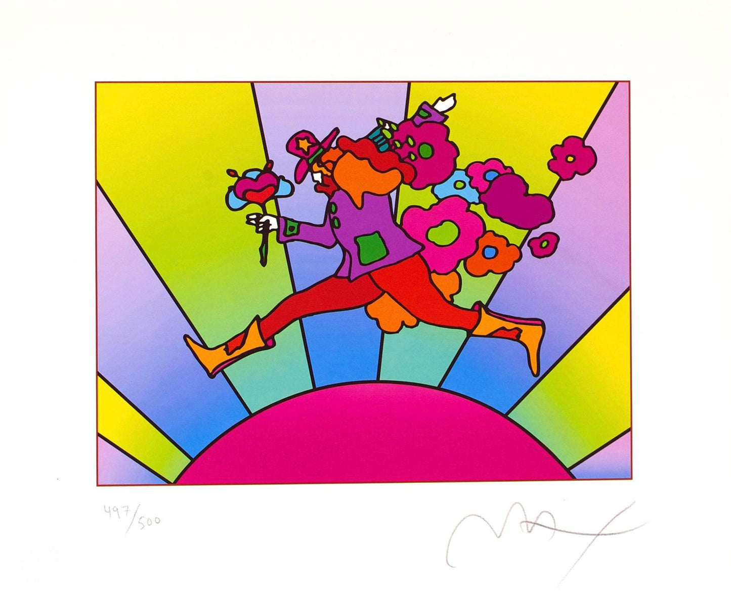 Peter Max, Flower Jumper Over Sunrise, Version Ii, Hand Signed, Official Lithograph