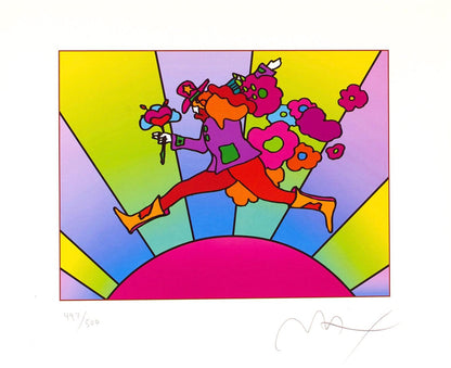Peter Max, Flower Jumper Over Sunrise, Version Ii, Hand Signed, Official Lithograph