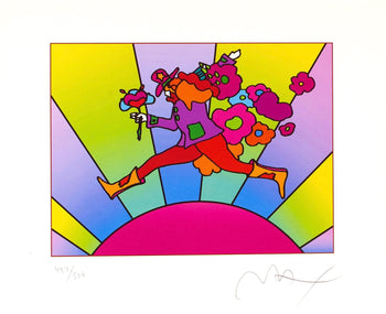 Peter Max, Flower Jumper Over Sunrise, Version Ii, Hand Signed, Official Lithograph
