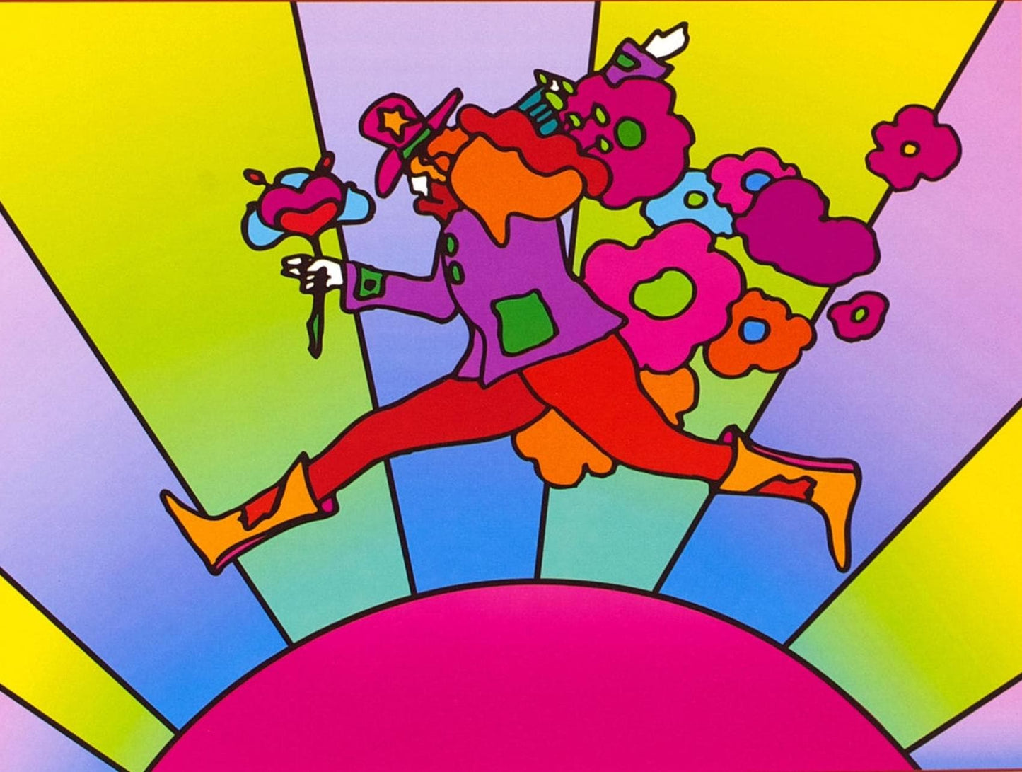 Peter Max, Flower Jumper Over Sunrise, Version Ii, Hand Signed, Official Lithograph