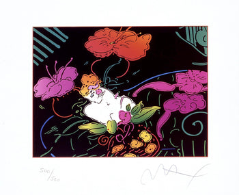 Peter Max, Lady With Floating Flowers, Hand Signed, Official Lithograph