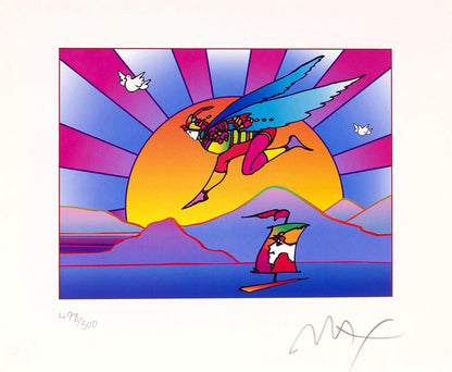 Peter Max, Winged Flyer With Sunrise, Version Ii, Hand Signed, Official Lithograph
