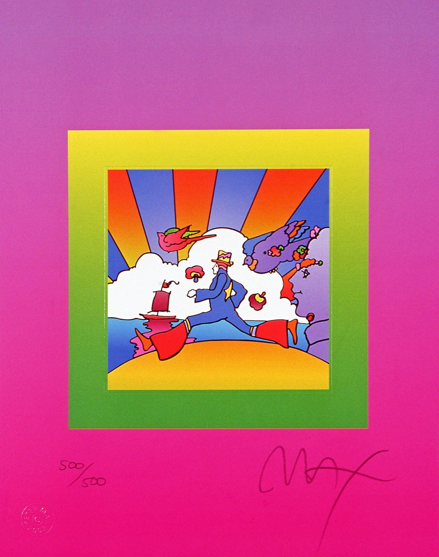Peter Max, Cosmic Runner On Blends, Hand Signed, Official Lithograph