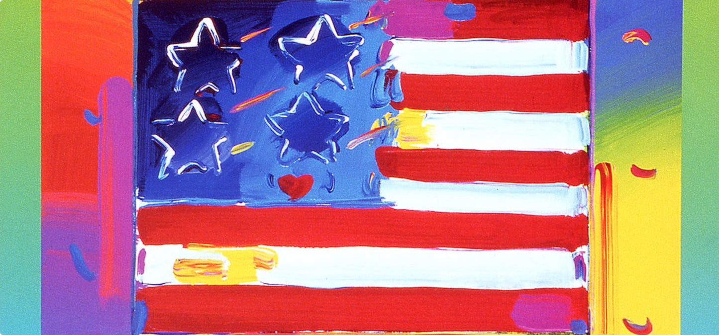 Peter Max, Flag With Heart On Blends Ii, Version Ii, Hand Signed, Official Lithograph