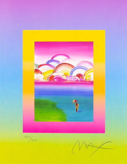 Peter Max, Umbrella Man With Rainbow Sky On Blends, Hand Signed, Official Lithograph