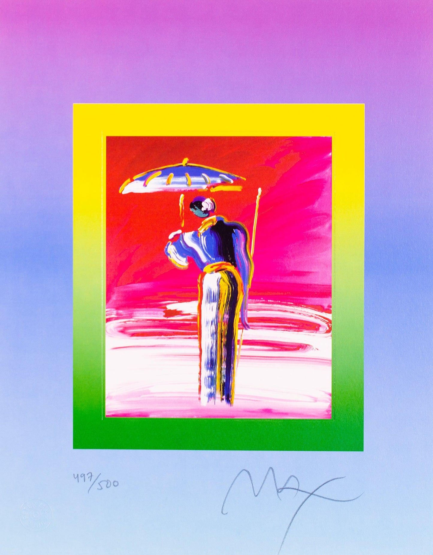 Peter Max, Sage With Umbrella And Cane On Blends, Hand Signed, Official Lithograph
