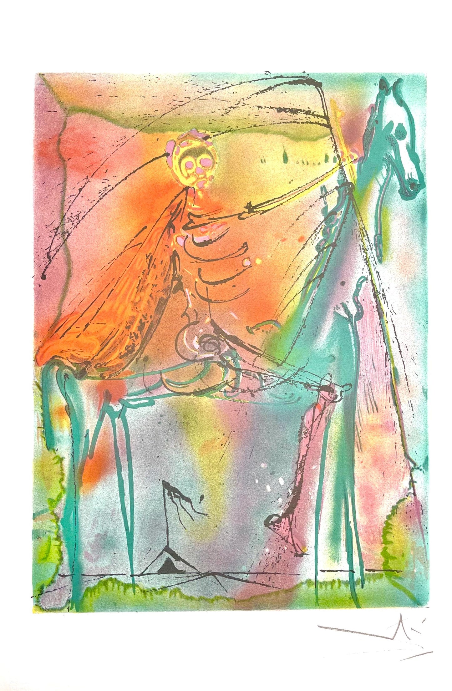 Salvador Dali, Le Cheval De La Mort, Les Chevaux De Dali, Fac-Simile Signed, Lithograph (After)