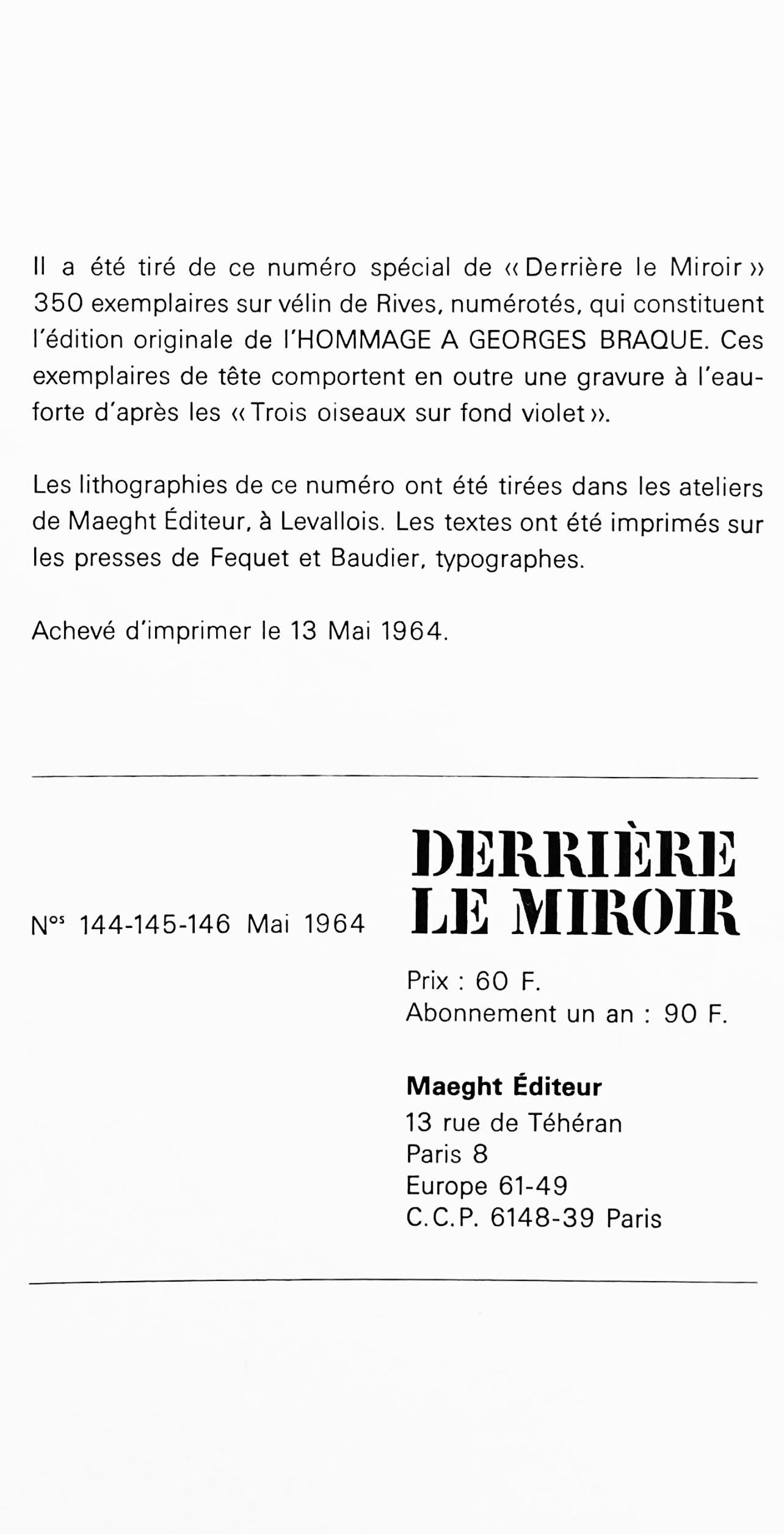 Pablo Picasso, Pome Pour Georges Braque (Cramer 124; M. 401), L'Hommage Georges Braque, Derrire Le