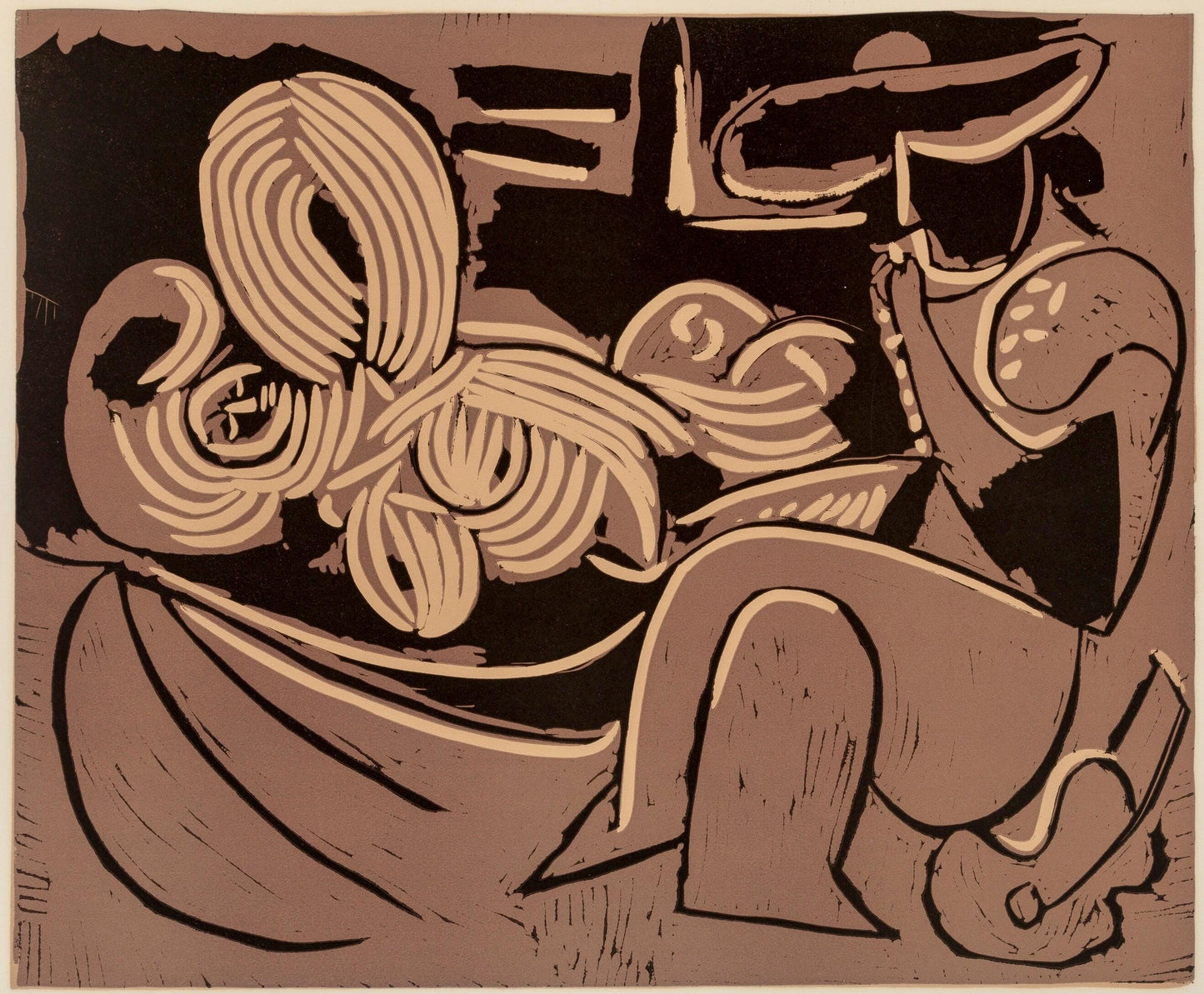 Pablo Picasso, Femme Couche Et Homme (Orozco 214), Grabados Al Linleo, Linocut