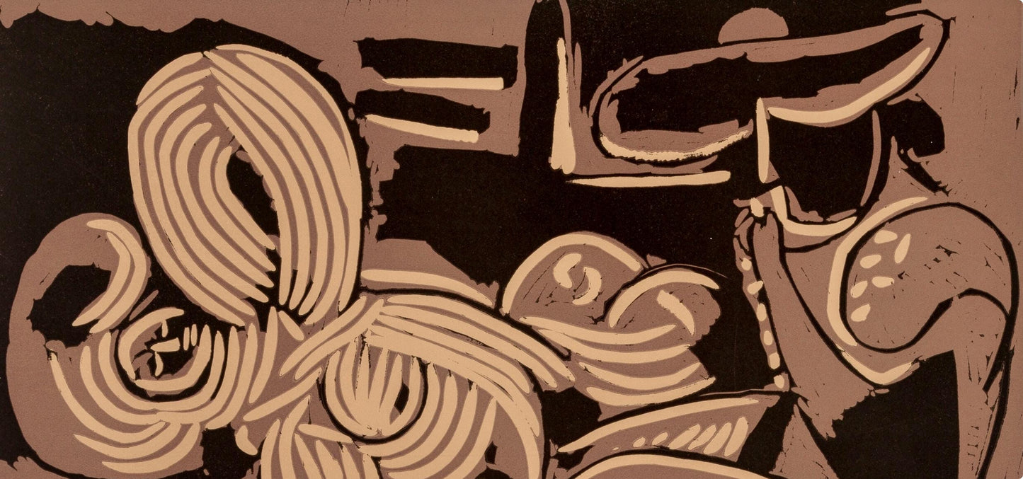 Pablo Picasso, Femme Couche Et Homme (Orozco 214), Grabados Al Linleo, Linocut