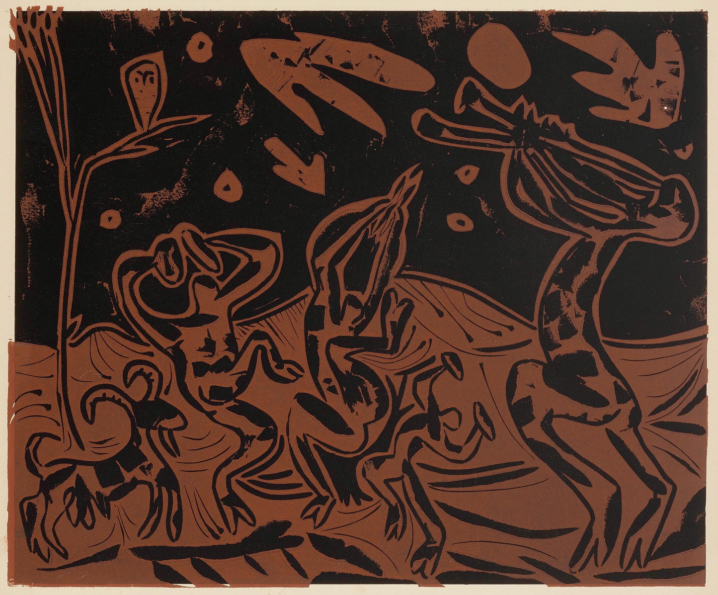 Pablo Picasso, Les Danseurs Au Hibou (Orozco 214), Grabados Al Linleo, Linocut