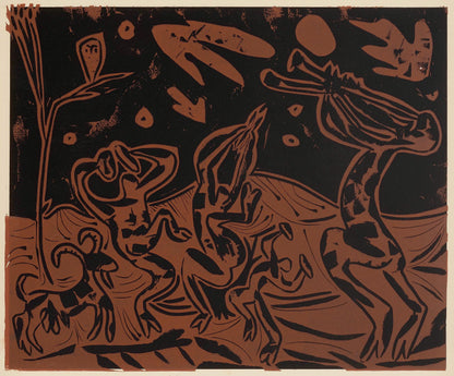 Pablo Picasso, Les Danseurs Au Hibou (Orozco 214), Grabados Al Linleo, Linocut