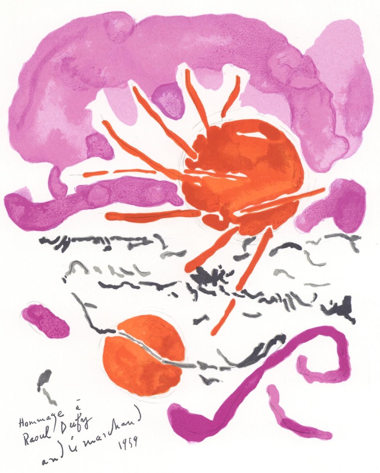 Andr Marchand, Composition, Lettre Mon Peintre Raoul Dufy, Lithograph