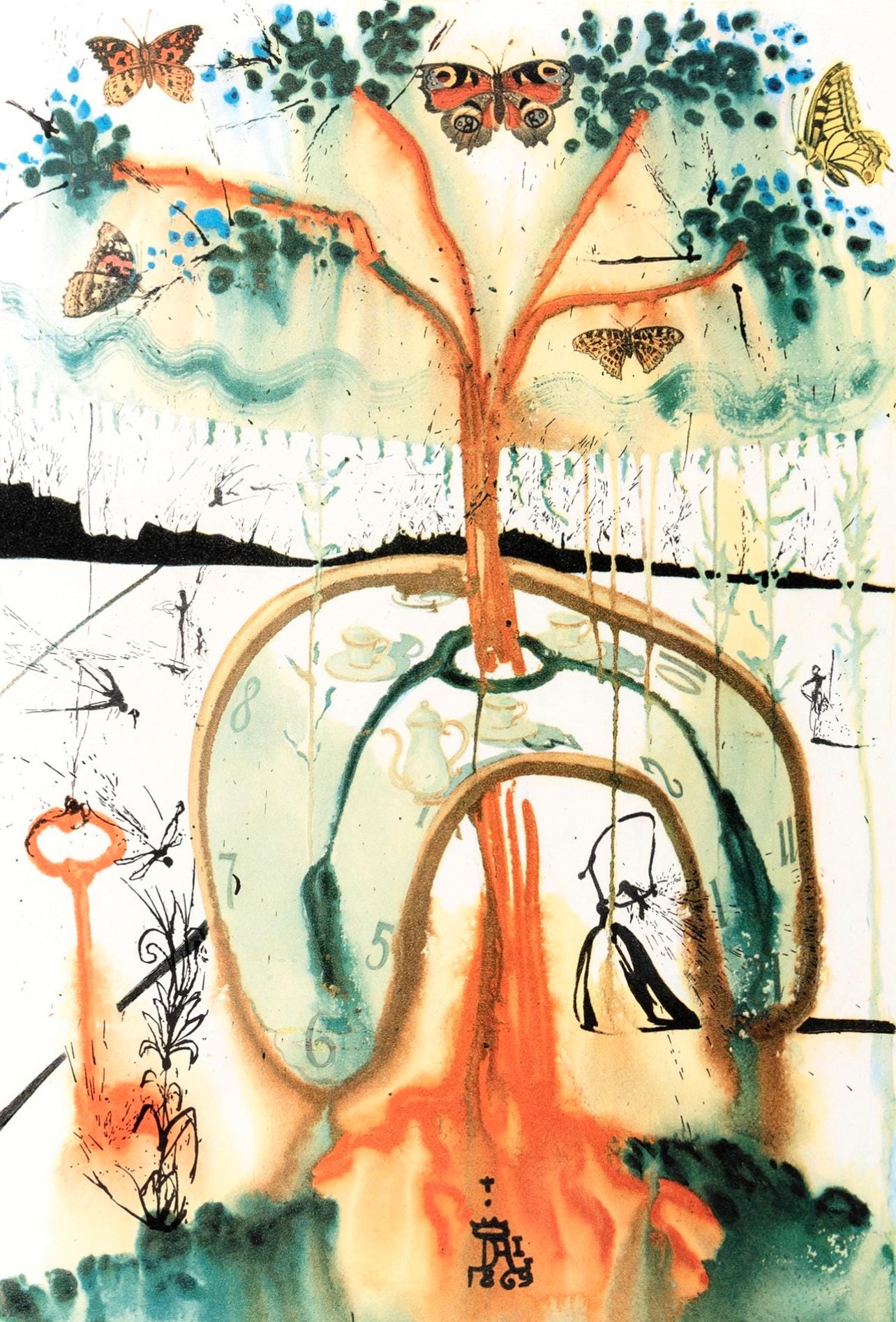 Salvador Dali, A Mad Tea Party (Field 69-5, A-M), Alice'S Adventures In Wonderland, Hliogravure