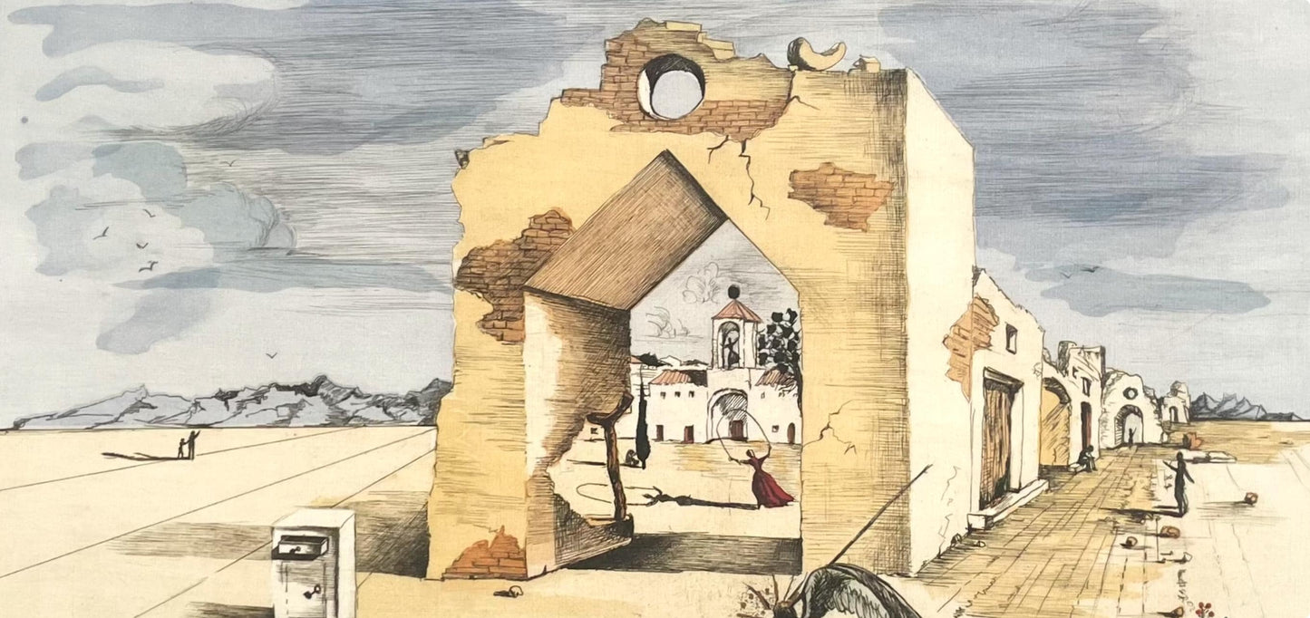 Salvador Dali, Le Village Paranoaque, Signed, Offset Lithograph