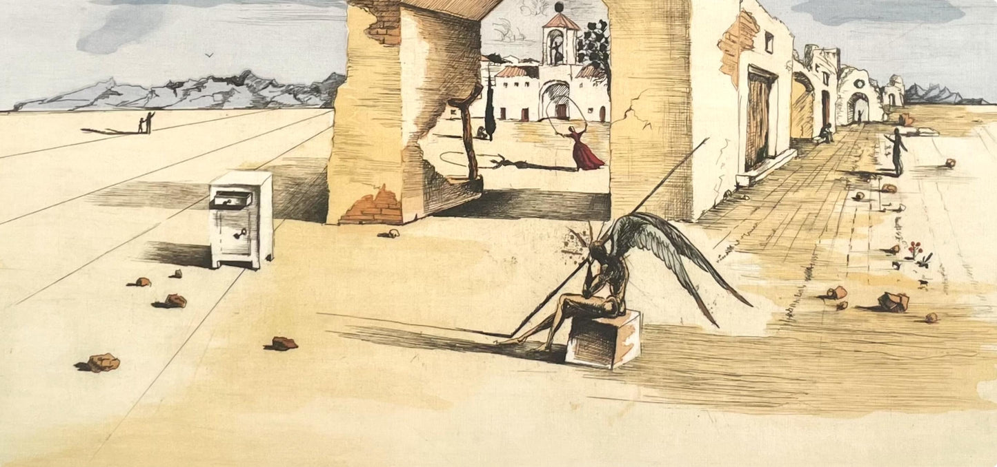 Salvador Dali, Le Village Paranoaque, Signed, Offset Lithograph