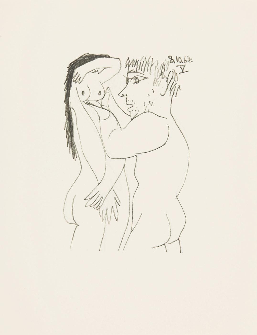 Pablo Picasso, 8.10.64. V (Cramer 148), Le Got Du Bonheur, Mixed Media Lithograph