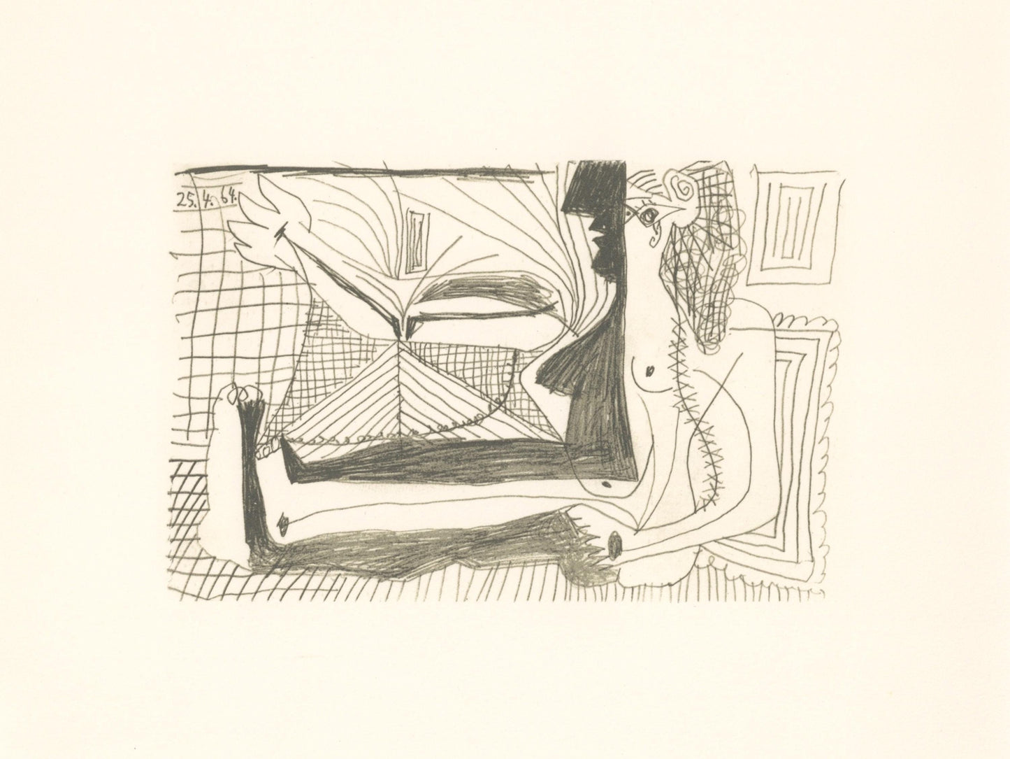 Pablo Picasso, 25.4.64. (Cramer 148), Le Got Du Bonheur, Mixed Media Lithograph