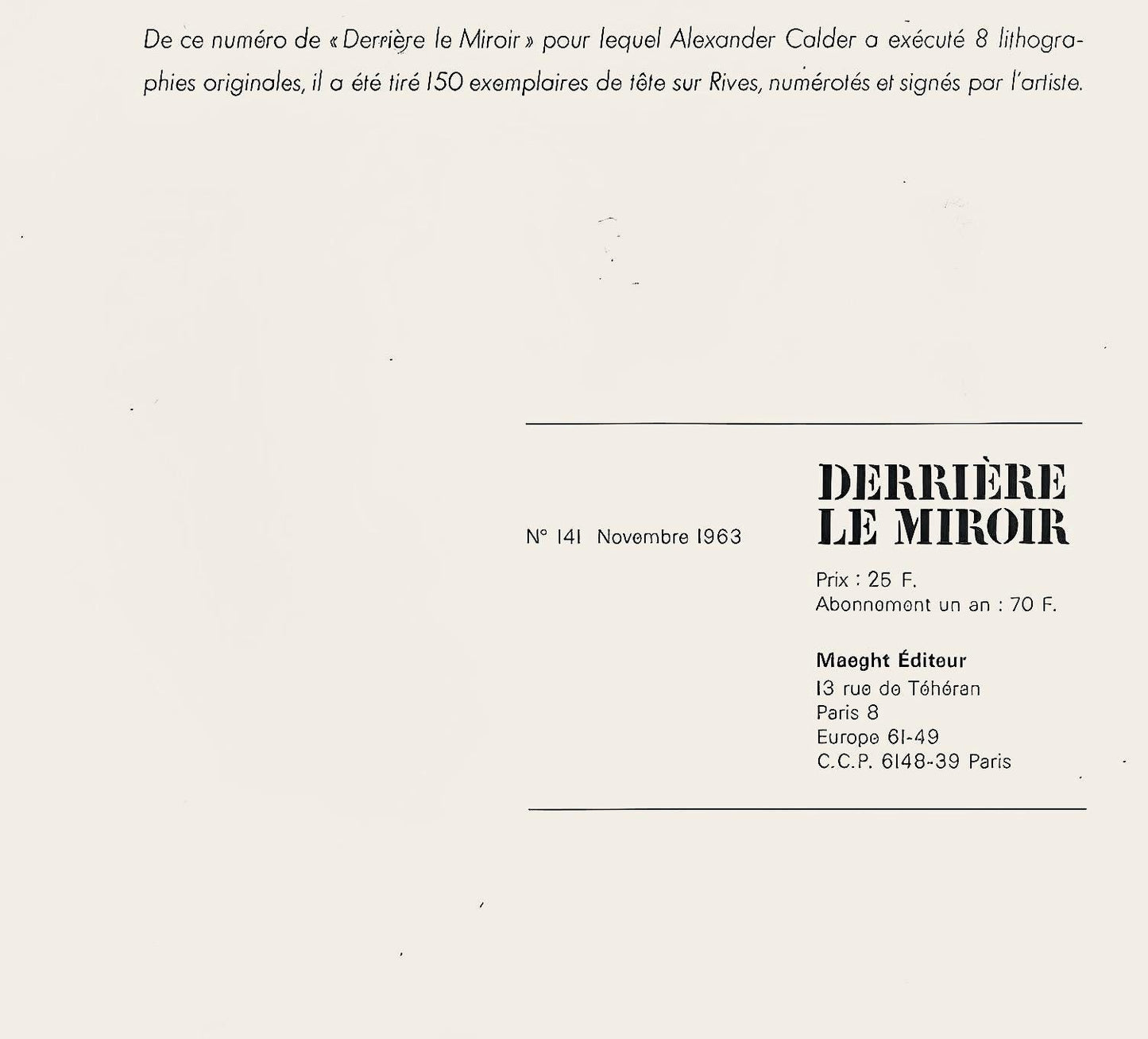 Alexander Calder, La Lune Et Porc Qui Pique, Stabiles, Derrire Le Miroir, Lithograph