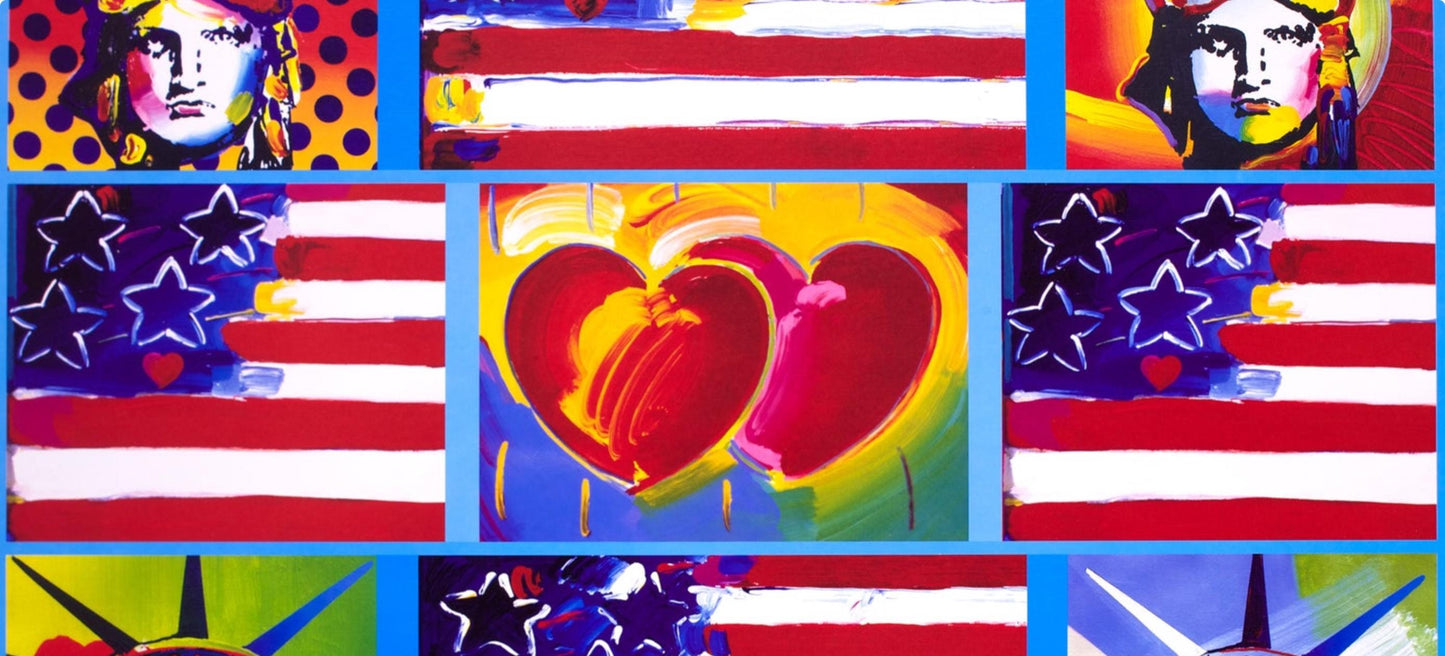 Peter Max, 4 Liberty Heads, 2005, Hand Signed, Official Edition Offset Lithograph