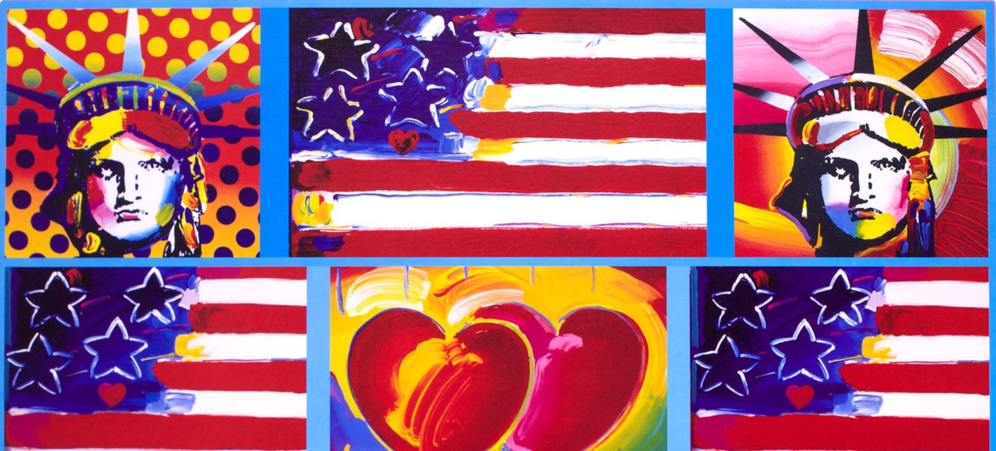 Peter Max, 4 Liberty Heads, 2005, Hand Signed, Official Edition Offset Lithograph