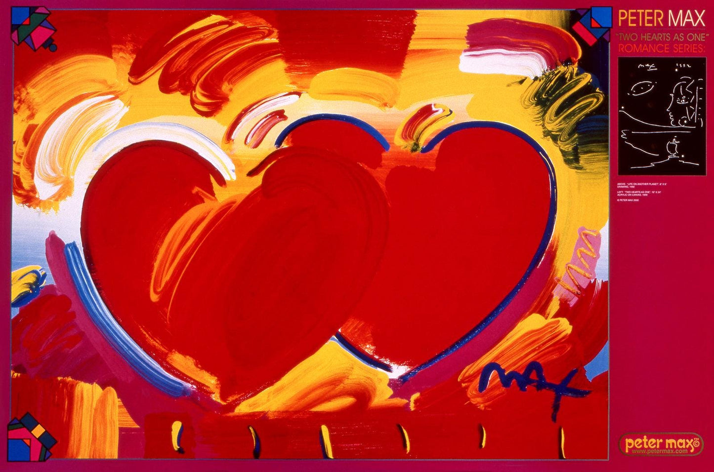 Peter Max, Two Hearts As One, 2000, Hand Signed, Official Edition Offset Lithograph