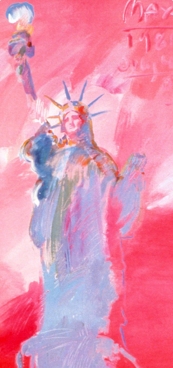 Official hand signed lithograph offset edition of statue of liberty v by peter max 1981