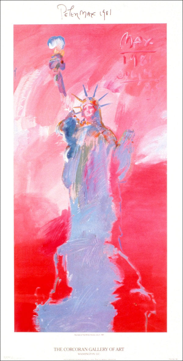 Official hand signed lithograph offset edition of statue of liberty v by peter max 1981