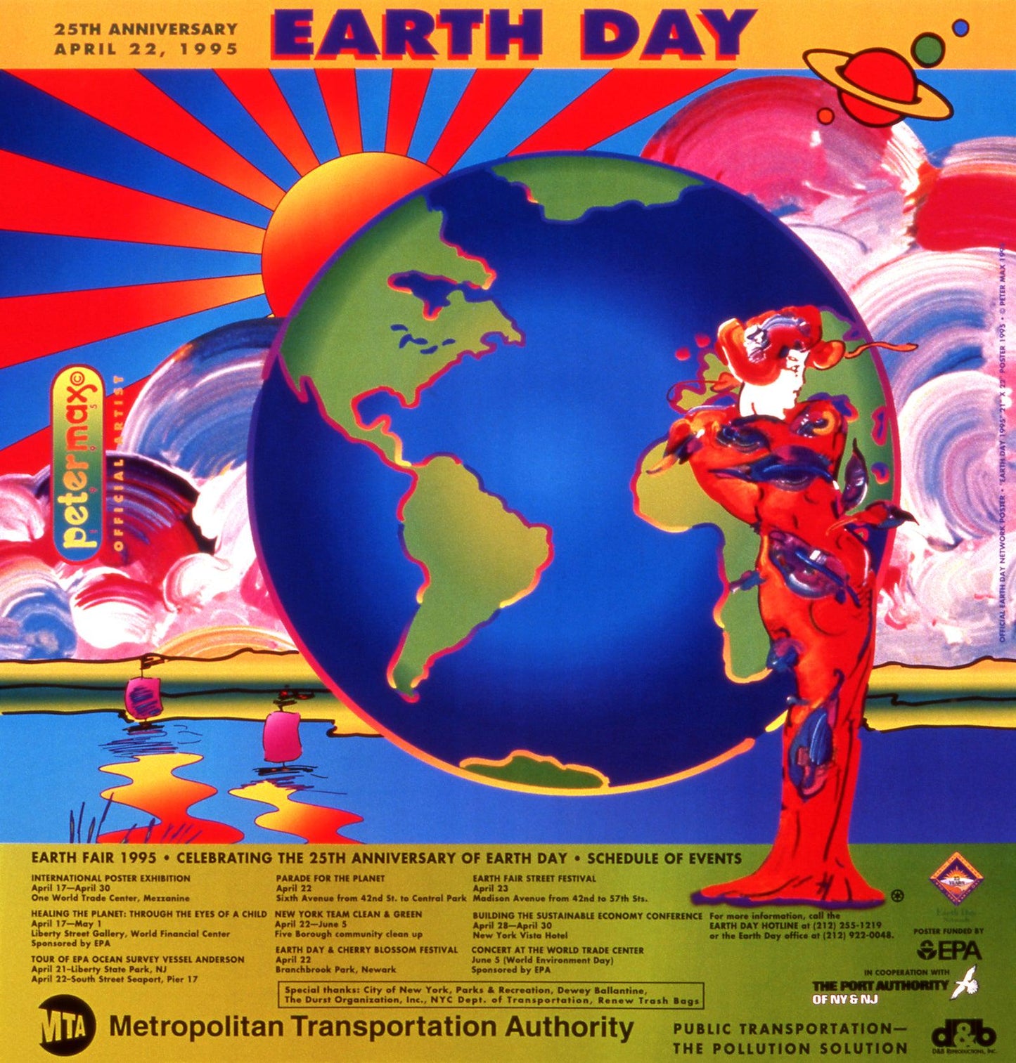 Peter Max, Earth Day, 1995, Hand Signed, Official Edition Offset Lithograph