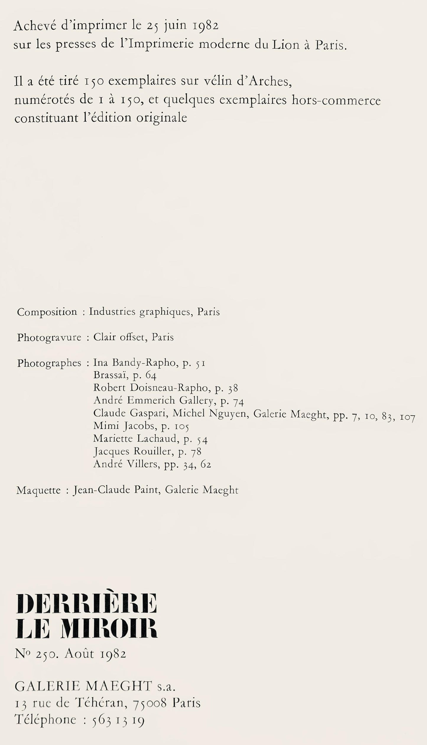 Franois Fiedler, Composition, Hommage Aim Et Marguerite Maeght, Derrire Le Miroir, Lithograph