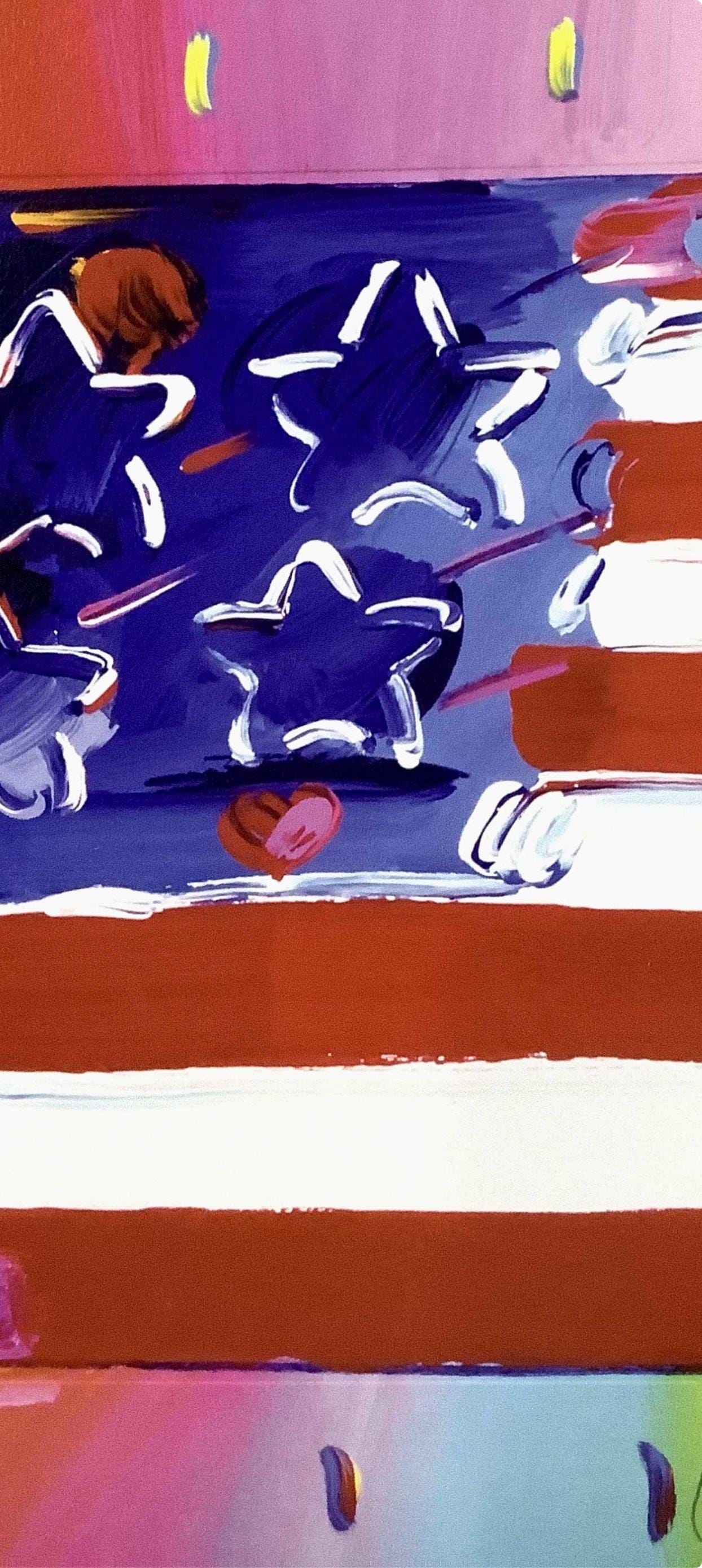 Peter Max, Heart With Flag Iii, Hand Signed, Official Lithograph