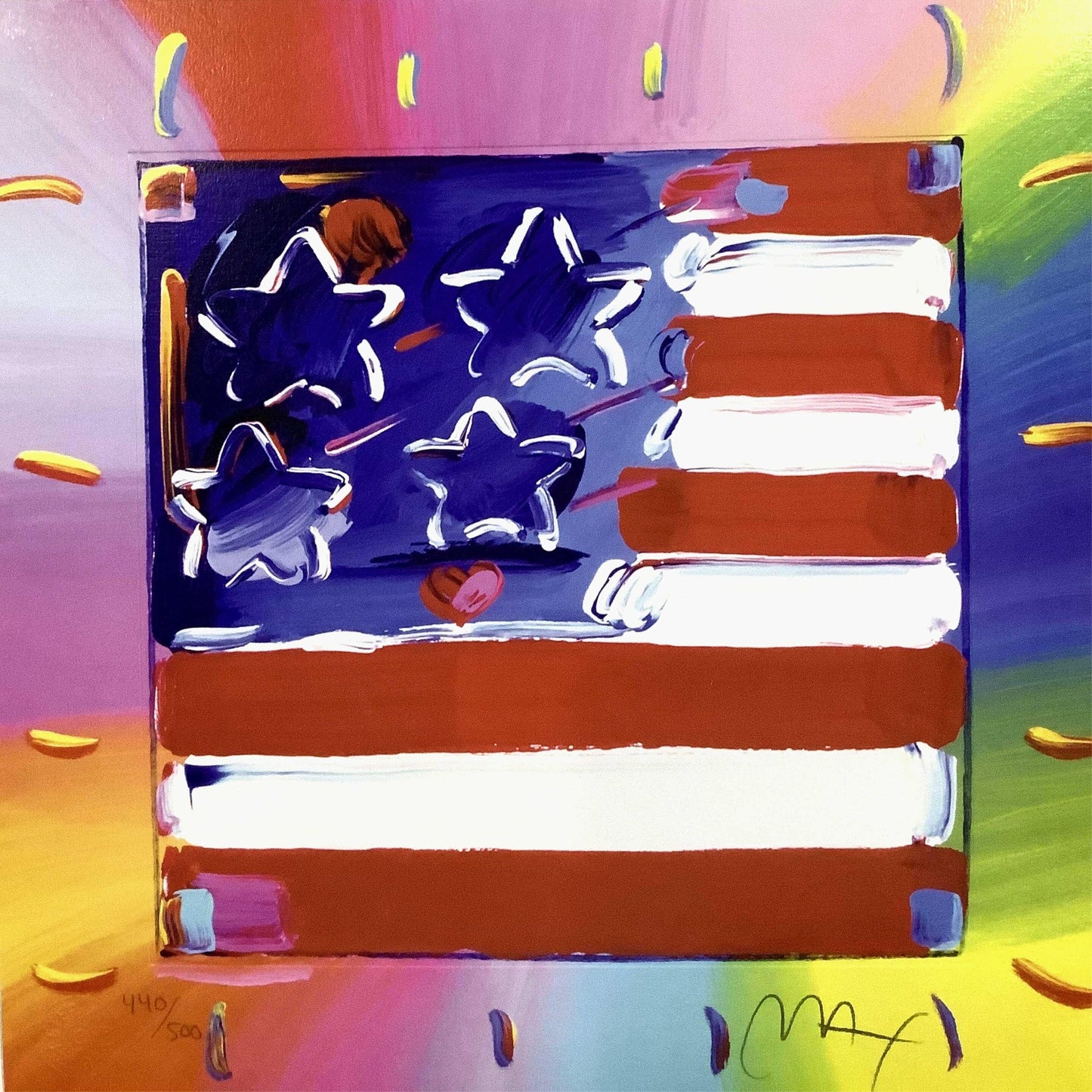 Peter Max, Heart With Flag Iii, Hand Signed, Official Lithograph
