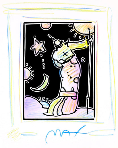 Peter Max, Sage With Cane Iii, Black And White Series, Hand Signed, Official Edition Mixed Media