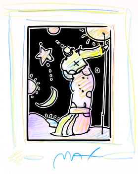 Peter Max, Sage With Cane Iii, Black And White Series, Hand Signed, Official Edition Mixed Media