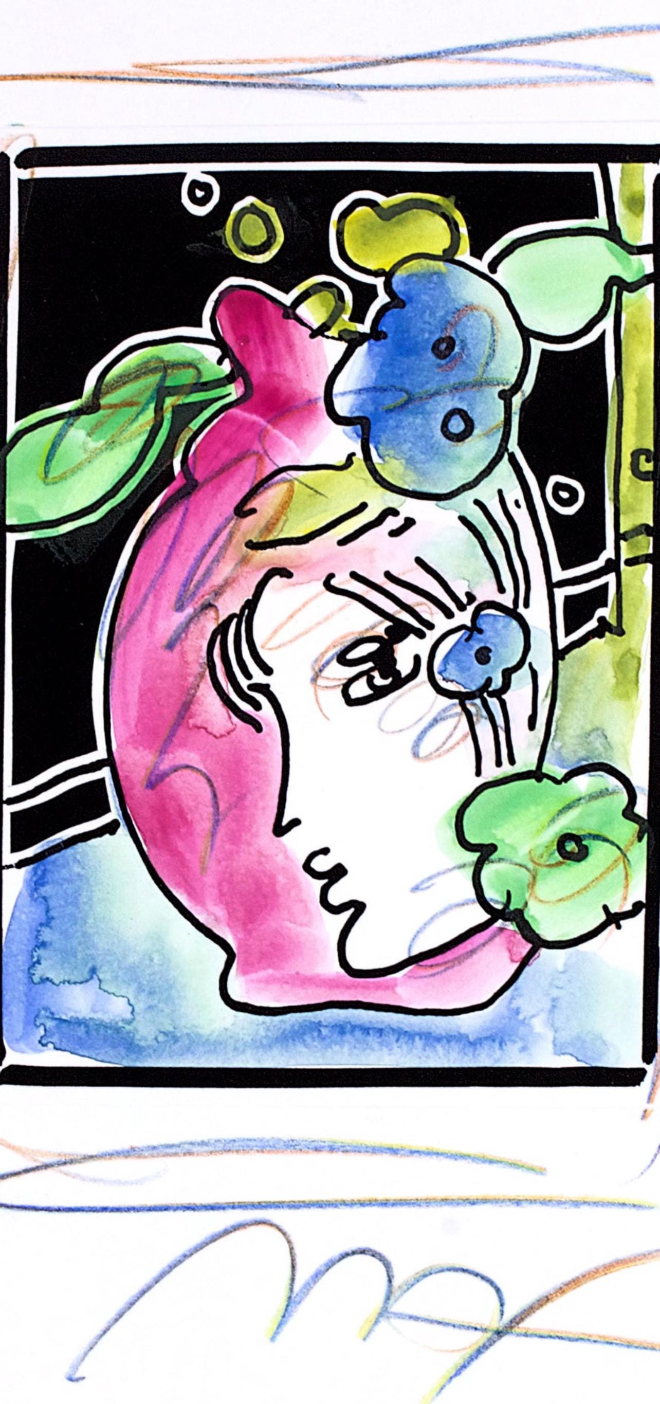 Peter Max, Profile With Vase, Black And White Series, Hand Signed, Official Edition Mixed Media