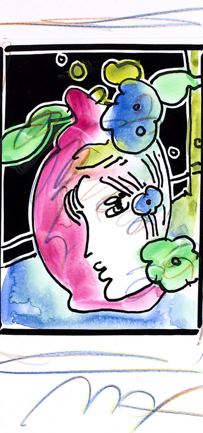 Peter Max, Profile With Vase, Black And White Series, Hand Signed, Official Edition Mixed Media