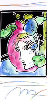 Peter Max, Profile With Vase, Black And White Series, Hand Signed, Official Edition Mixed Media