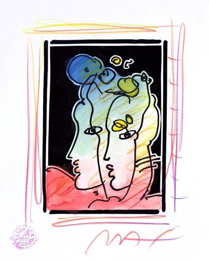 Peter Max, Two Profiles, Black And White Series, Hand Signed, Official Edition Mixed Media