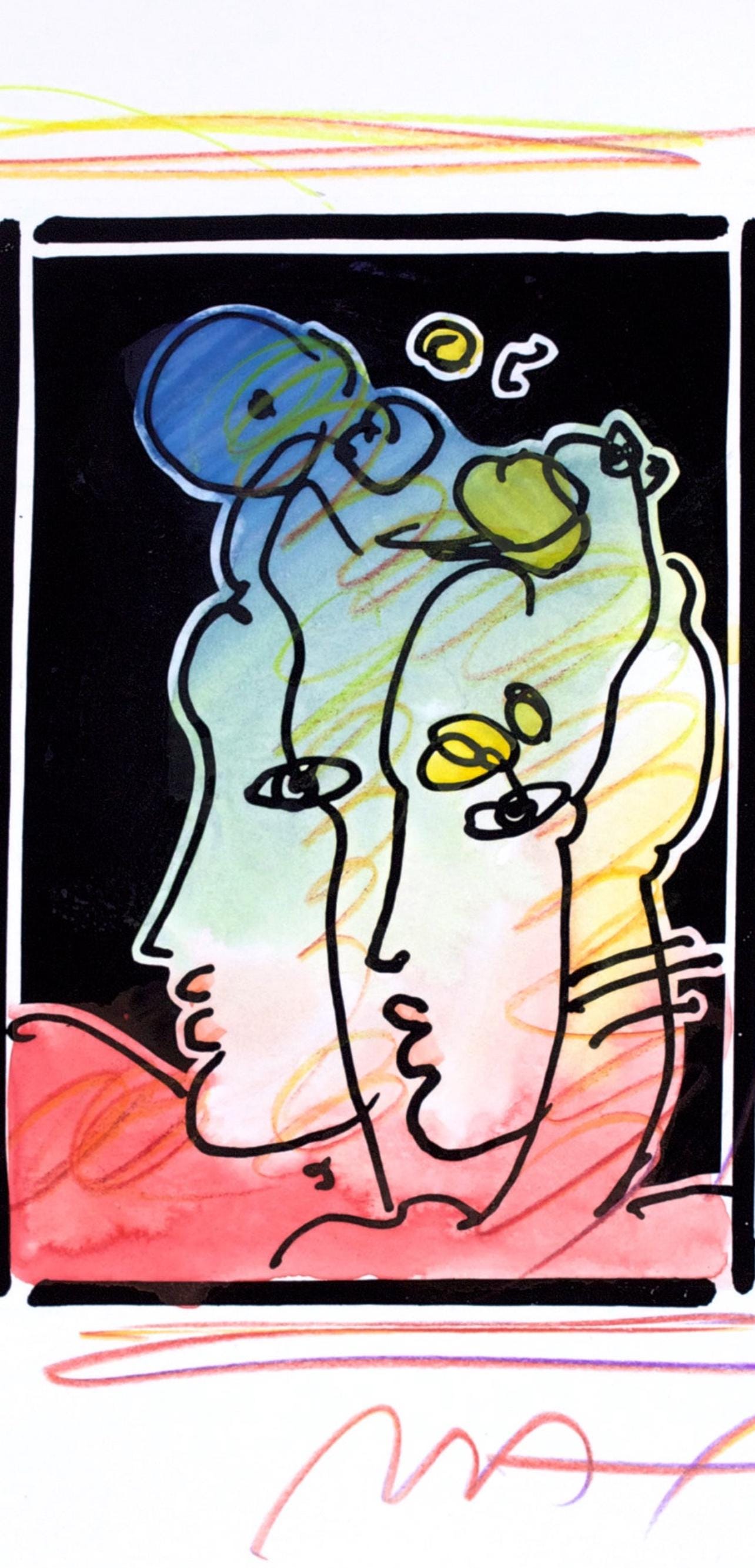 Peter Max, Two Profiles, Black And White Series, Hand Signed, Official Edition Mixed Media