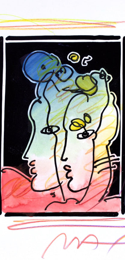 Peter Max, Two Profiles, Black And White Series, Hand Signed, Official Edition Mixed Media