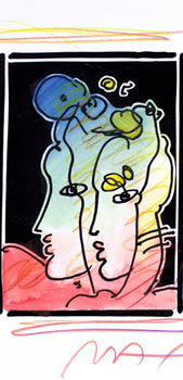 Peter Max, Two Profiles, Black And White Series, Hand Signed, Official Edition Mixed Media