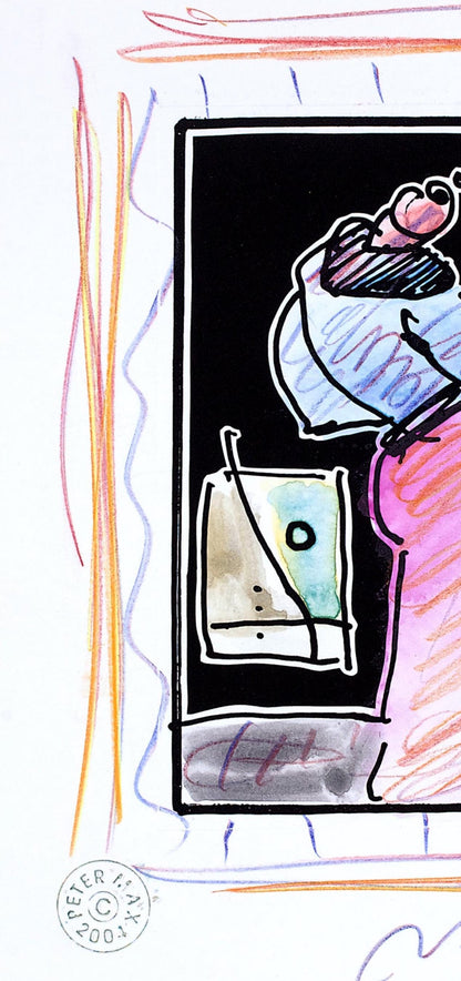 Peter Max, Sage With Cane Ii, Black And White Series, Hand Signed, Official Edition Mixed Media