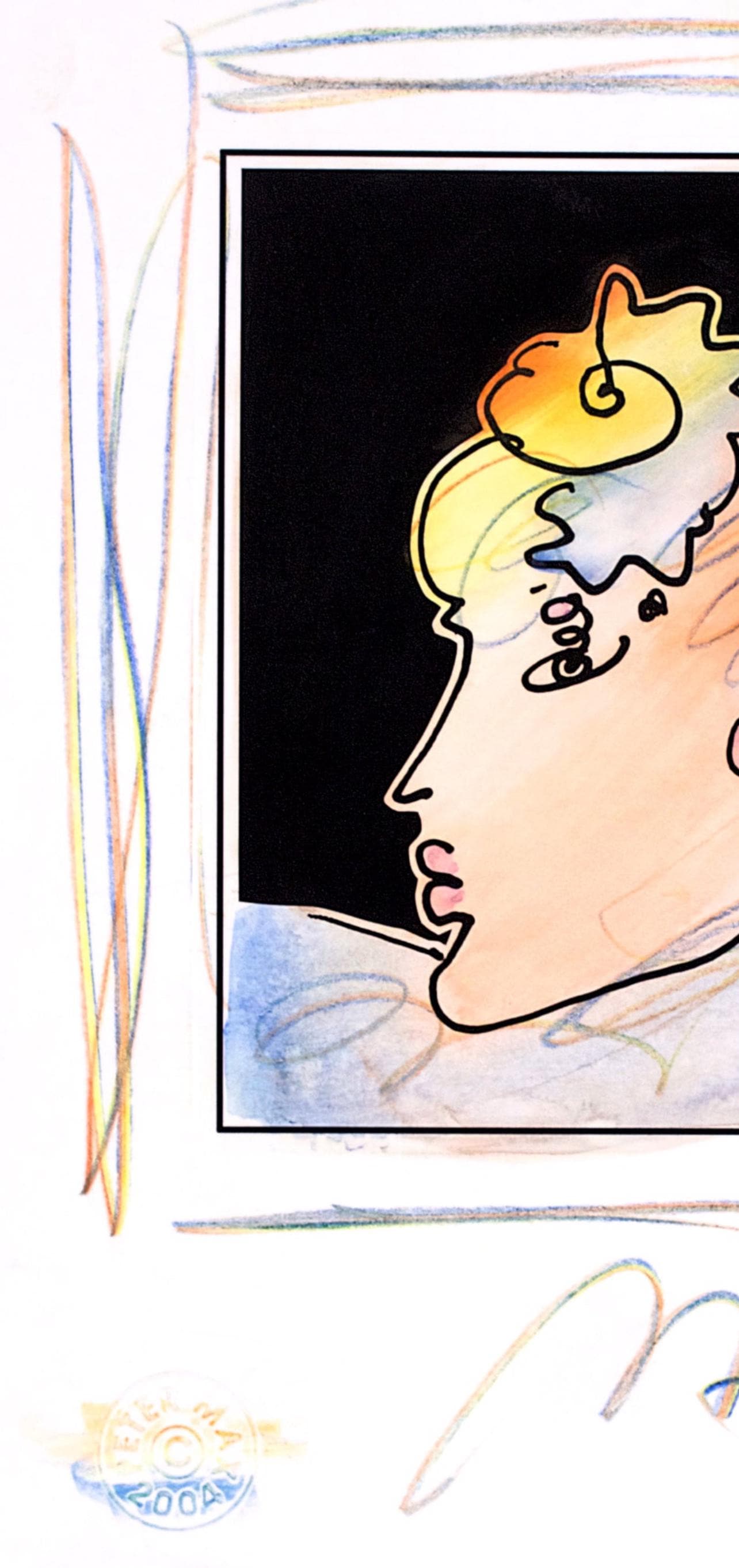 Peter Max, Lady Profile With Flower, Black And White Series, Hand Signed, Official Edition Mixed