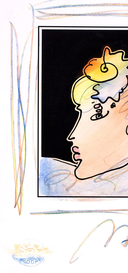 Peter Max, Lady Profile With Flower, Black And White Series, Hand Signed, Official Edition Mixed