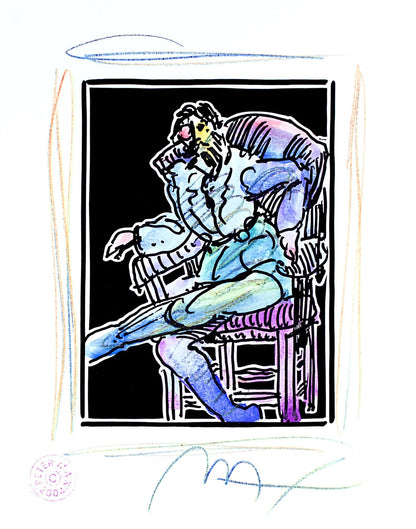 Peter Max, Seated Figure, Black And White Series, Hand Signed, Official Edition Mixed Media