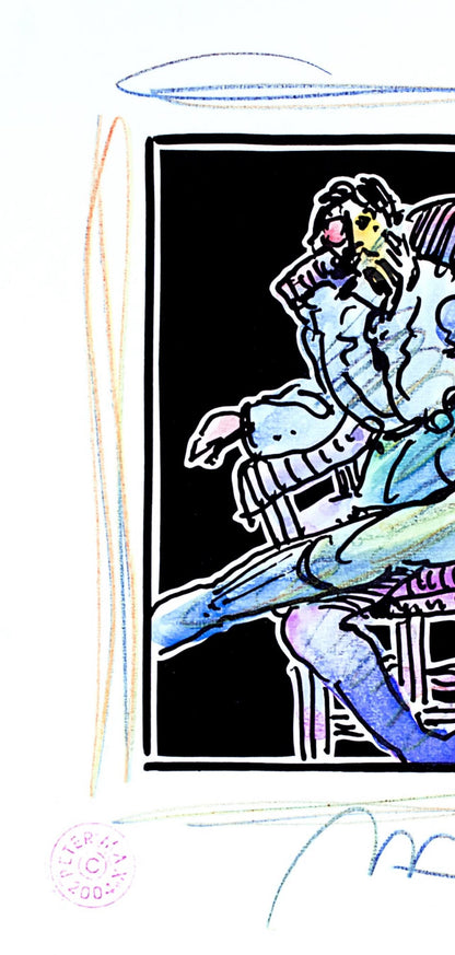 Peter Max, Seated Figure, Black And White Series, Hand Signed, Official Edition Mixed Media