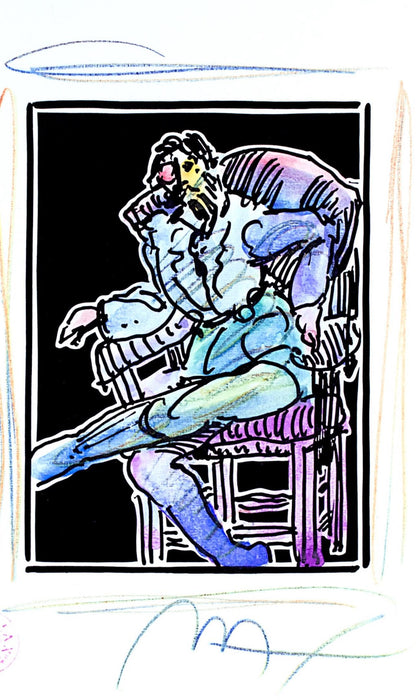 Peter Max, Seated Figure, Black And White Series, Hand Signed, Official Edition Mixed Media