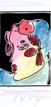 Peter Max, Lady Profile With Flower Ii, Black And White Series, Hand Signed, Official Edition Mixed