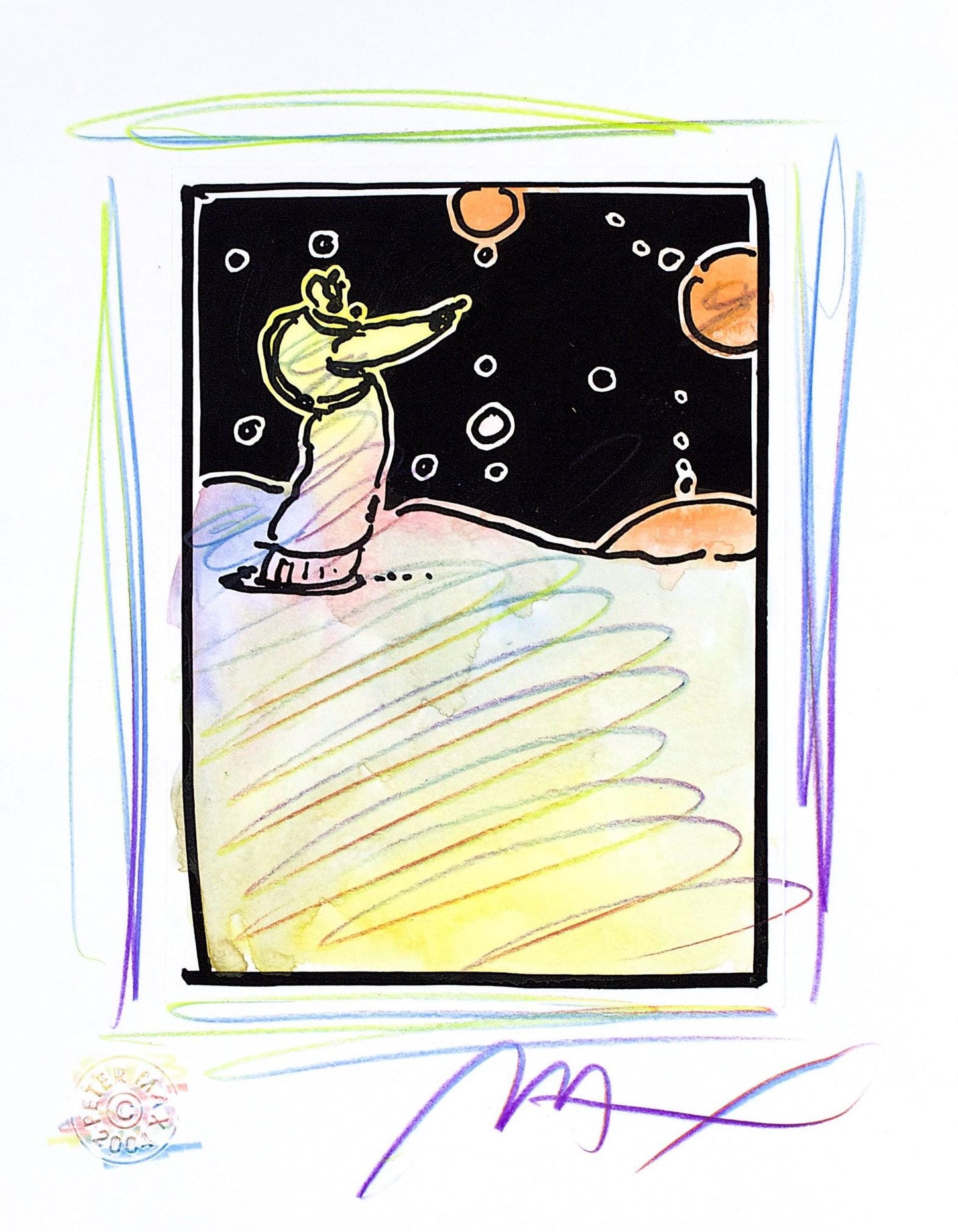 Peter Max, Sage, Black And White Series, Hand Signed, Official Edition Mixed Media